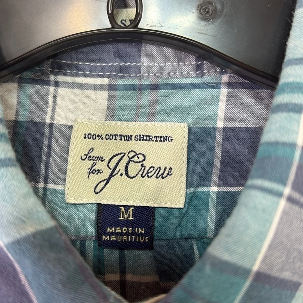👛 J.Crew, blue cream and green lightweight plaid cotton button-down